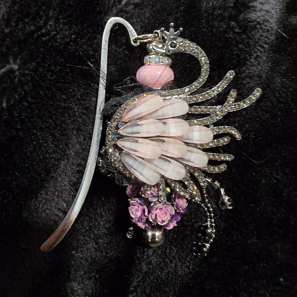 Elegant Pink and Silver Swan Bookmark/ Ornament